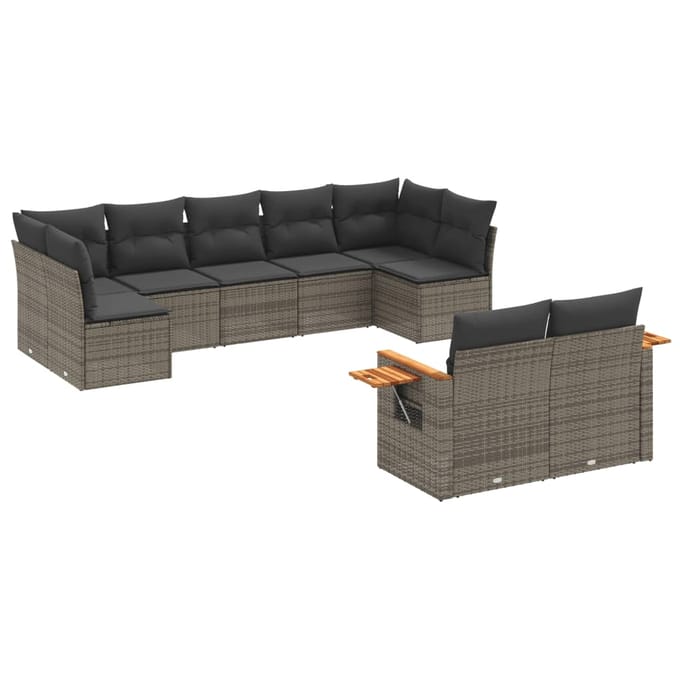 vidaXL - 9-delige - Loungeset - met - kussens - poly - rattan - grijs
