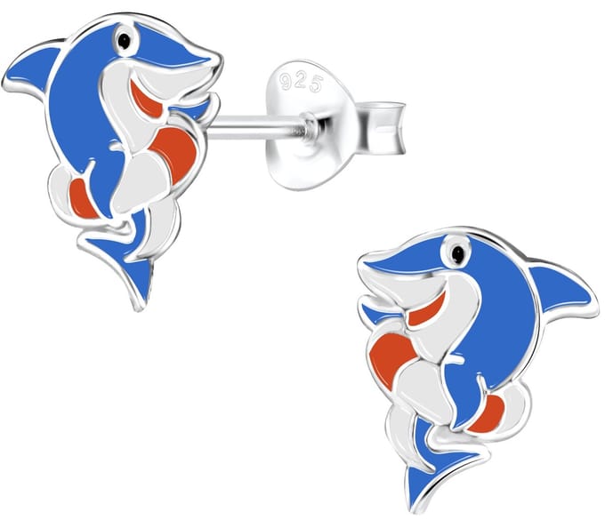 Joy|S - Zilveren Haai oorbellen - blauw wit