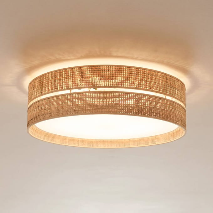 TK Lighting Plafondlamp Calma, beige, raffia, Ø 60 cm, E27