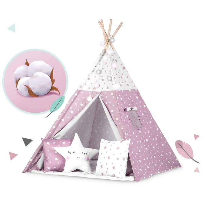 Nukido Tipi Tent voor Kinderen – Met Lichtjes – Roze met Sterren