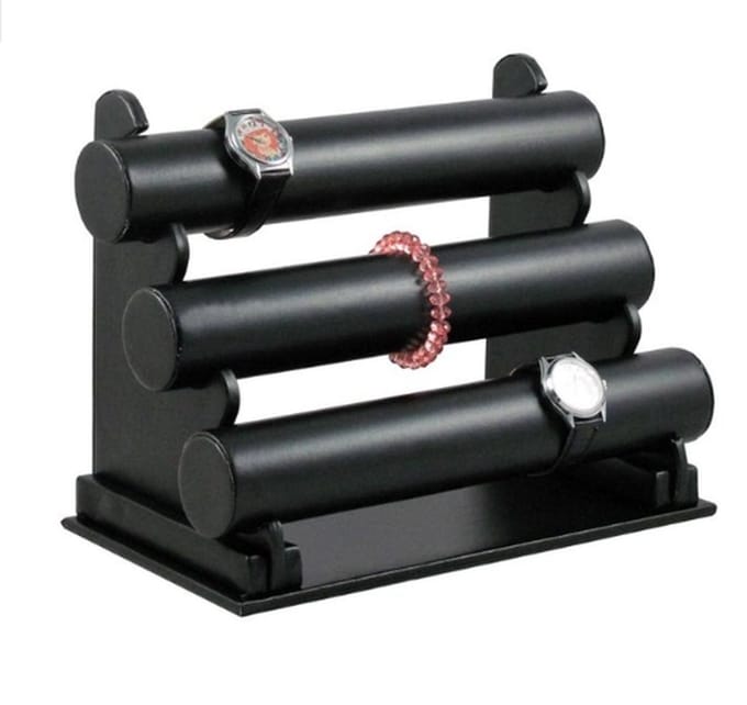 Fliex Sieraden display Armbanden standaard Zwart - 3 rollen - PU leer