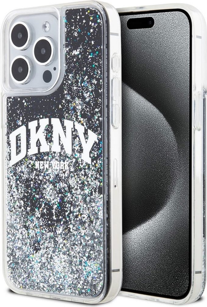 DKNY Liquid Glitter Arch Logo Back Case - Geschikt voor Apple iPhone 12/12 Pro (6.1") - Zwart/Zilver