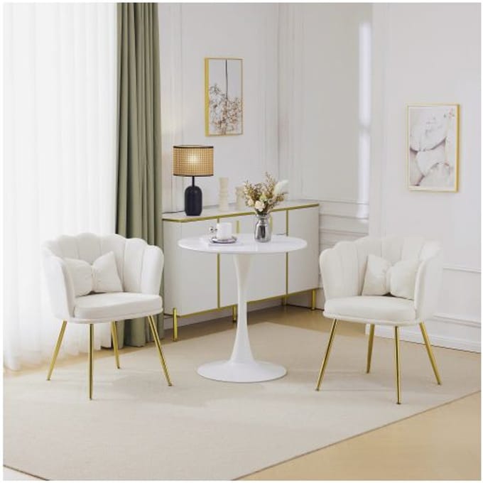 Woonkamerstoelen - MUVOE - Set van 2 - Wit fluweel - Bloembladontwerp - Ergonomisch comfort