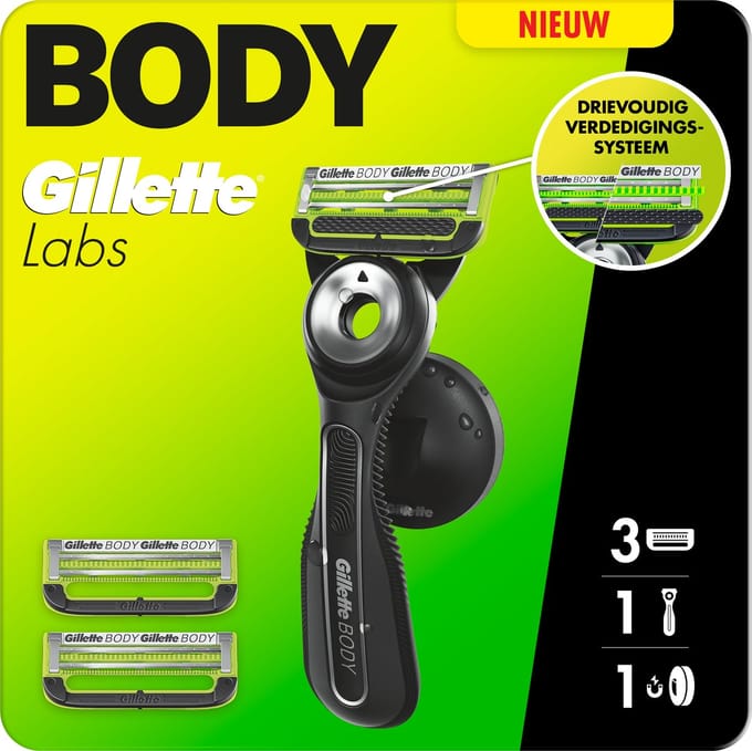Gillette Labs Body + Intimate Scheersysteem voor Mannen - Houder + 3 scheermesjes - van Gillette