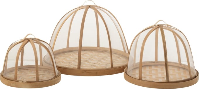 J-Line plateau + stolp - bamboe - naturel/wit - set van 3