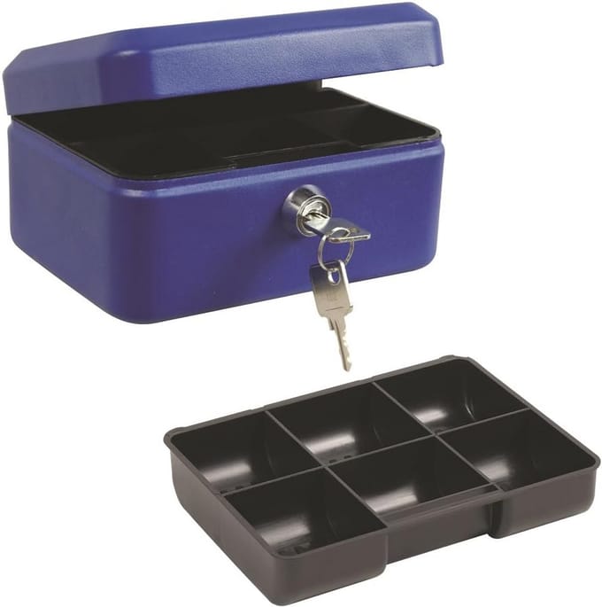 Geldcassette van metaal - 8 x 15,2 x 11,5 cm - Blauw