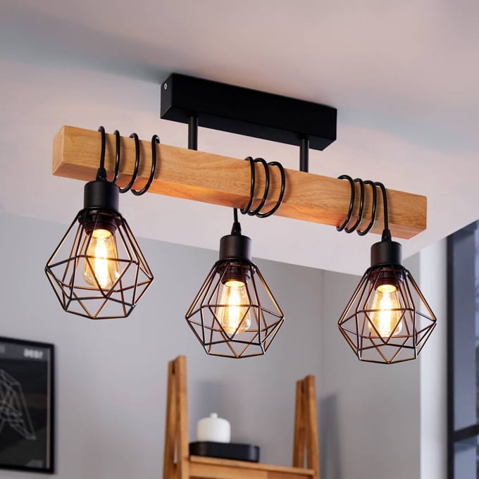 EGLO Townshend 5 Plafondlamp - E27 - 55 cm - Zwart/Bruin - FSC Hout