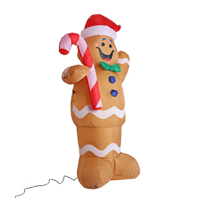 5 Voet Kerst Opblaasbare Peperkoekman Reusachtige Verlichte Opblaasbare Kerstversiering Kerst US Plug brown