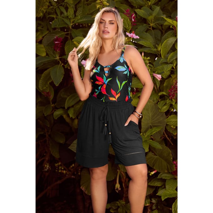 Yours Zwarte Shorts Met Ladderdetail Size 58-60