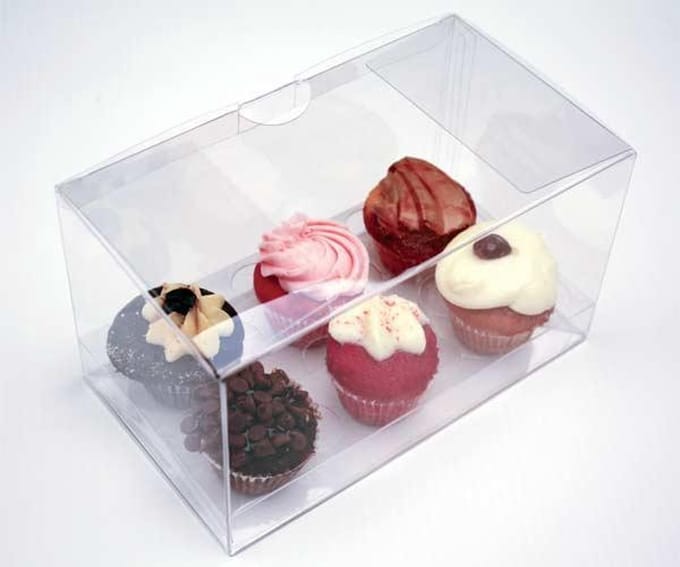 Plastic Gift Boxes for 6 mini Cupcakes or muffins 17.8x10.2x7.6cm (100 pieces)