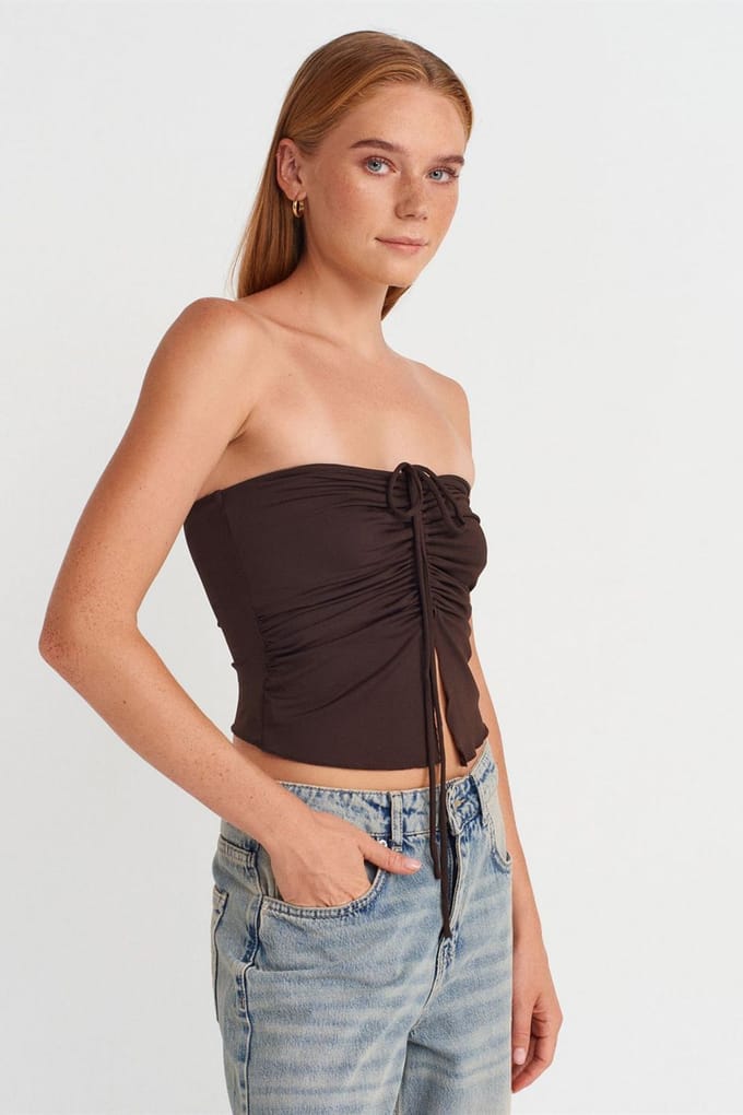 Dames Strapless Crop Blouse met Strikdetail