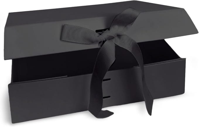 Geschenkdoos met deksel en magneetsluiting, 23 x 17 x 7 cm, inclusief strik, zwart