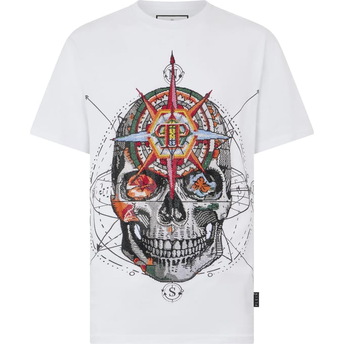Round Neck T-Shirt Wind Rose Skull Stones