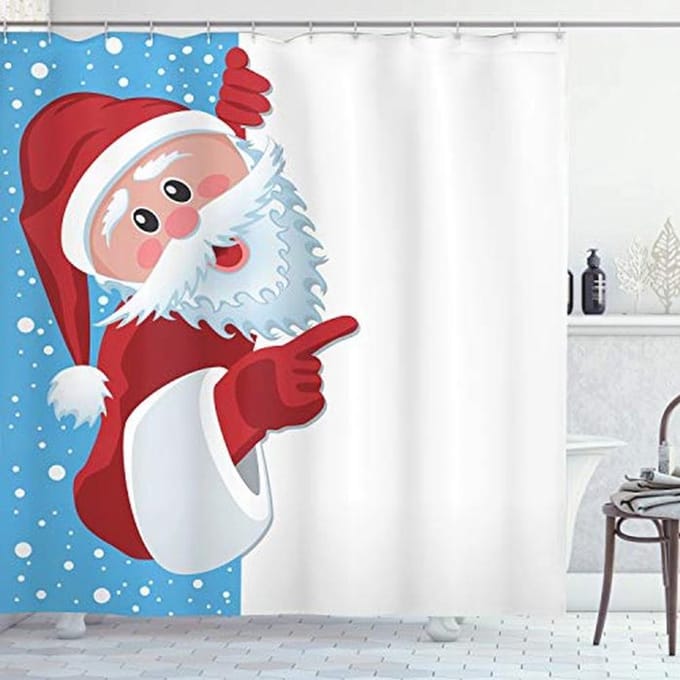 Kerst Douchegordijn met Sneeuwseizoen en Kerstman - 175 x 220 cm