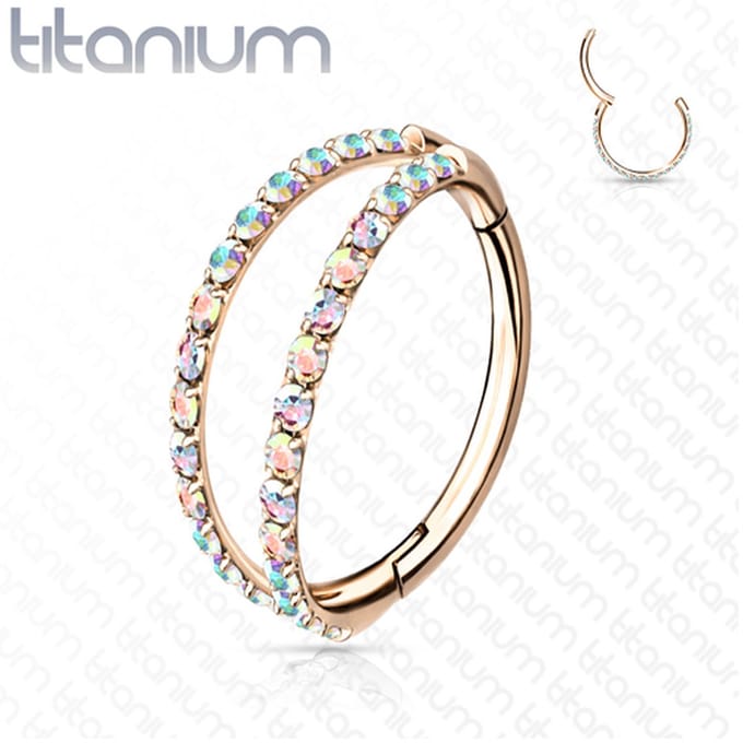 Piercing titanium dubbel rij steentjes clicker 1.2x8 - rose goud - LMPiercings