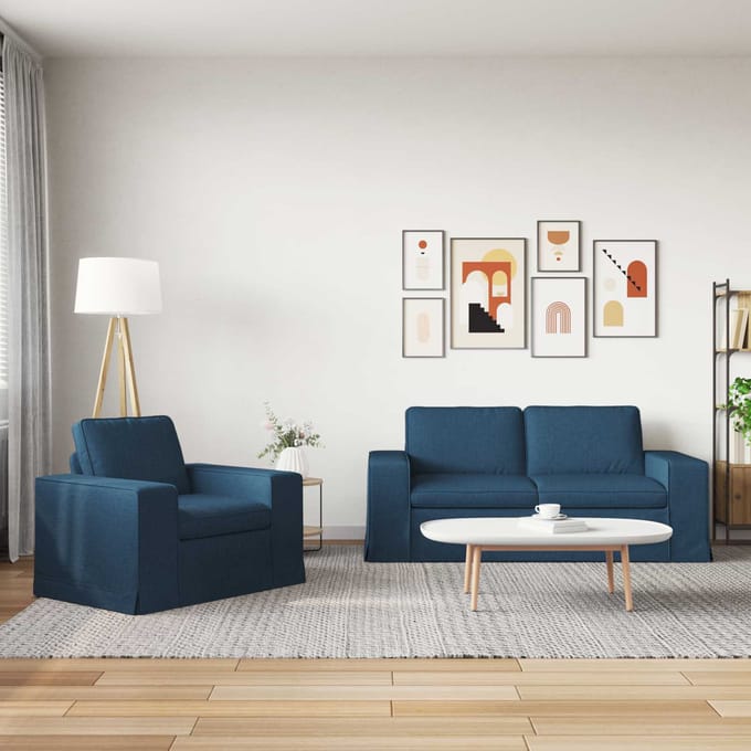 vidaXL Bankstel 2 pcs Blauw 182 x 80 x 82 cm Stof