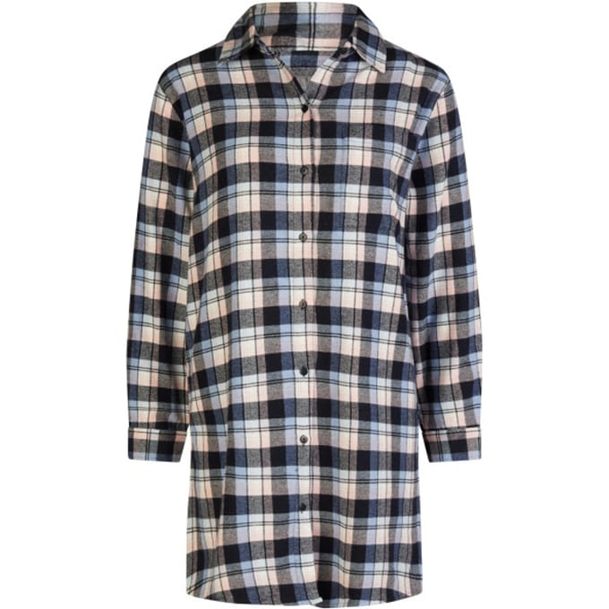 By Louise Dames Pyjama Nachthemd Lang Flanel Geruit Grijs/Roze - Maat S