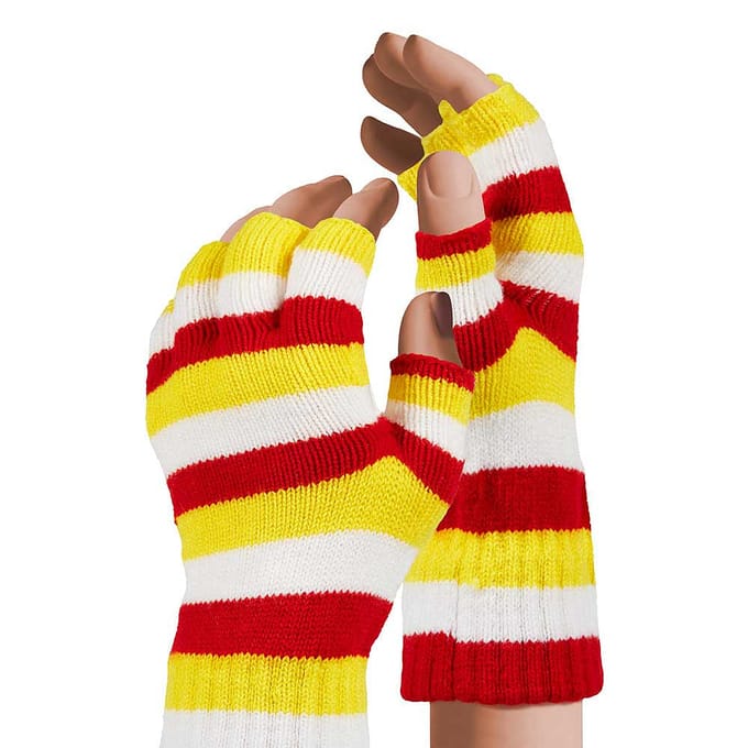 Vingerloze handschoenen - handschoenen carnaval - Small - Rood/Wit/Geel / One size