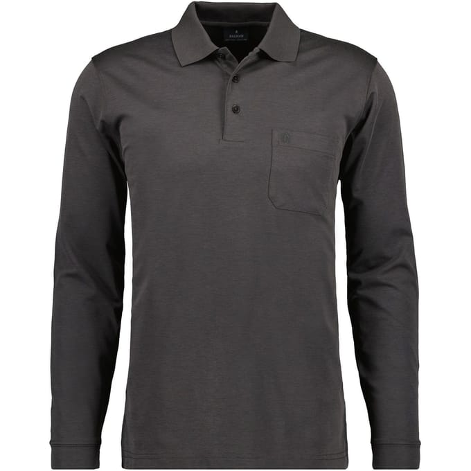 Ragman Softknit Polo Longsleeve Uni Breast Pocket Antraciet / male