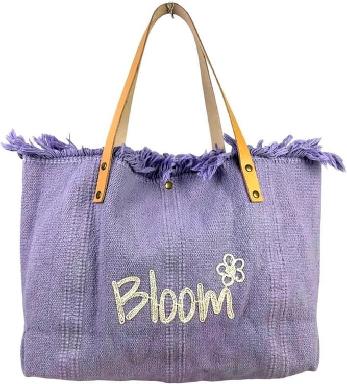 Strandtas -lila- met bloem -shopper - trendy -groot