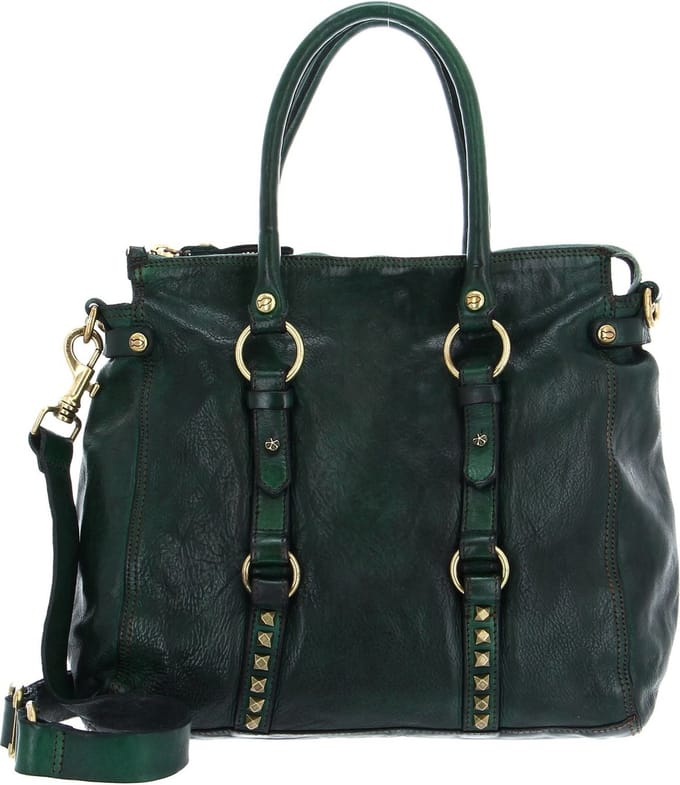 CAMPOMAGGI Leren Schoudertas Shopper Shopping Medium Bottiglia Donkergroen