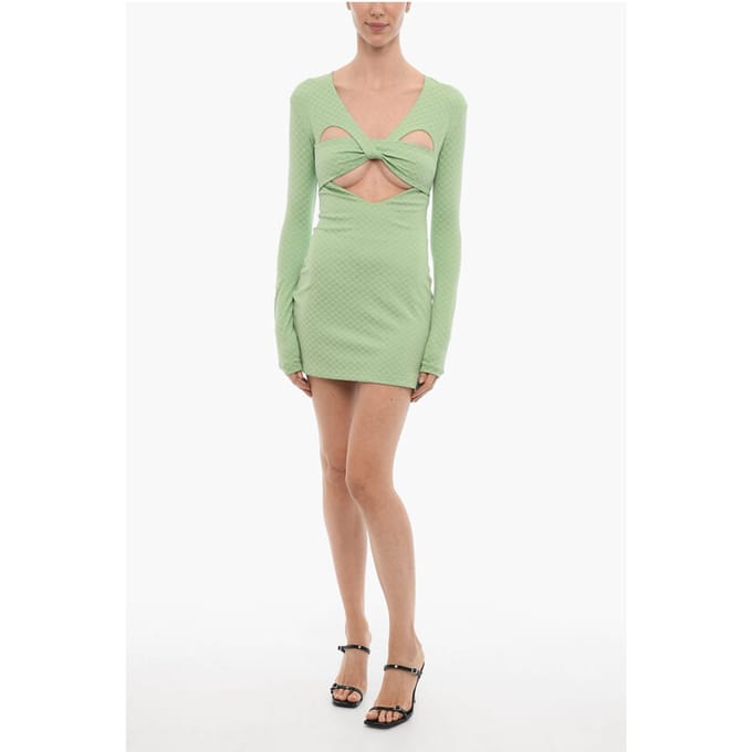 Mini-jurk met lange mouwen en uitsparingen in groen