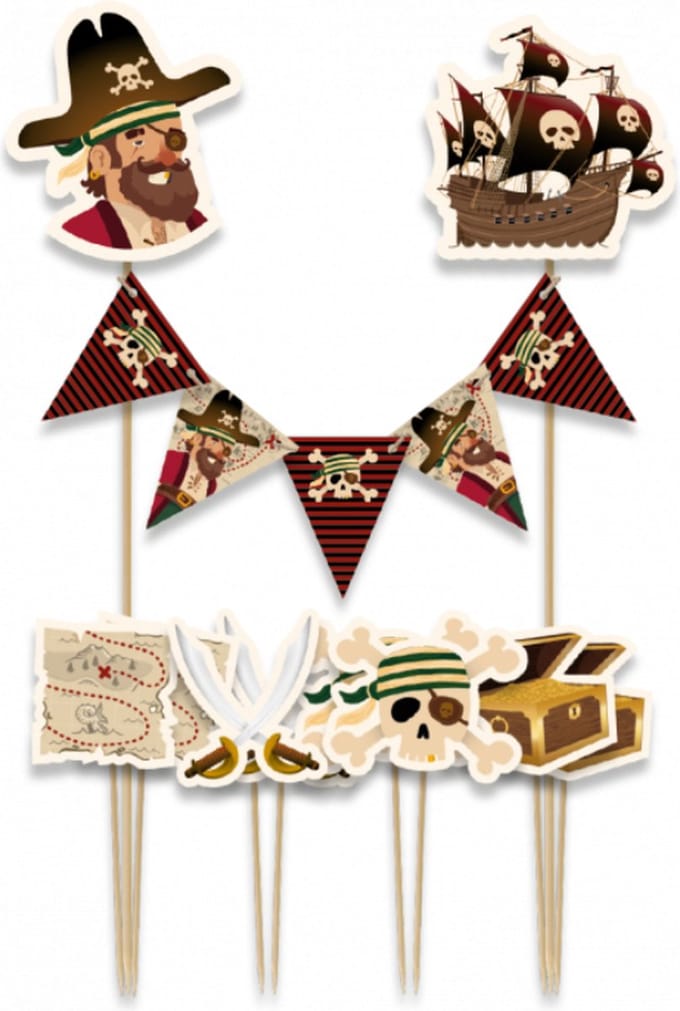 Paperdreams - Taartdecoratie set piraten - 9 stuks