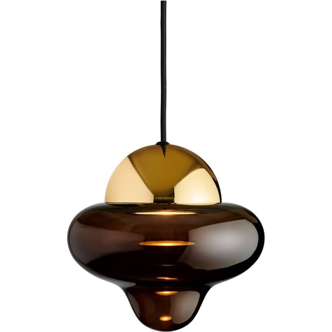 DESIGN BY US LED hanglamp Nutty, bruin/goudkleurig, Ø 18,5 cm, glas