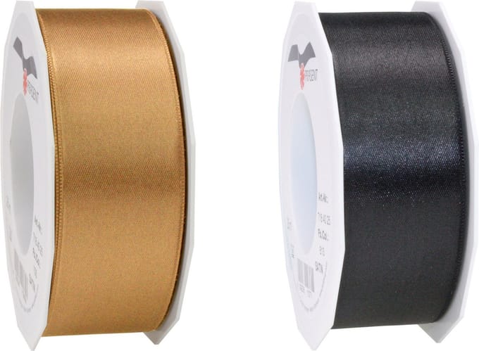 Glorex hobby - Satijn cadeau sierlint zwart en brons 25 meter x 0.4 cm