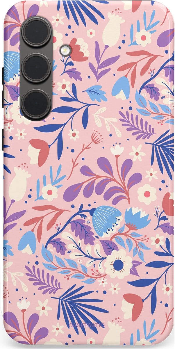 Casetastic hoesje geschikt voor Samsung Galaxy S24 Plus - Dubbellaagse bescherming - Bloeispel - Fashion Case - Lichtroze Lavendel Crème Lichtgrijs