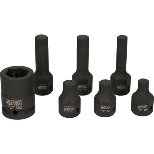 KS TOOLS 1/2" Speciale Krachtbit-Dopsleutelset Veeltand 7-delig M14-M18 - 515.1160