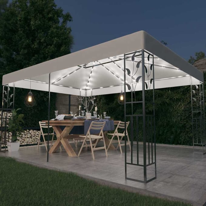 vidaXL - Prieel - met - dubbel - dak - en - LED-lichtslinger - 3x4 - m - wit