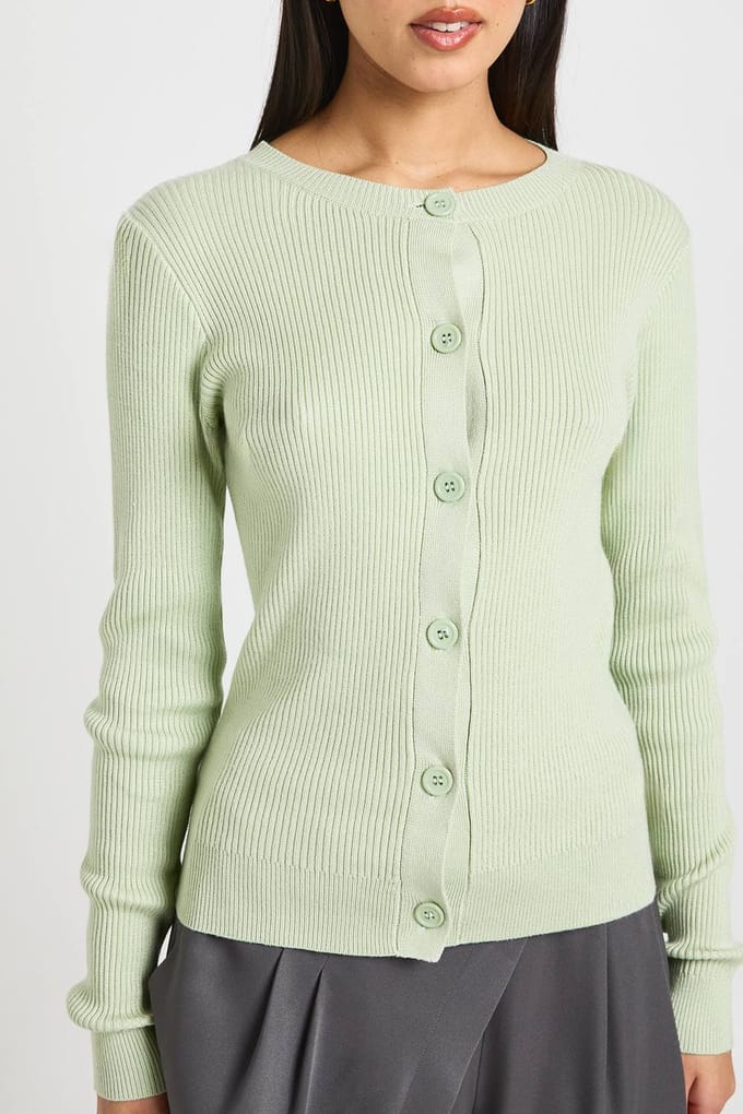 boohoo Dames Geribbeld Gebreid Vest met Hoge Hals en Knoopsluiting | Sage | Maat: Medium
