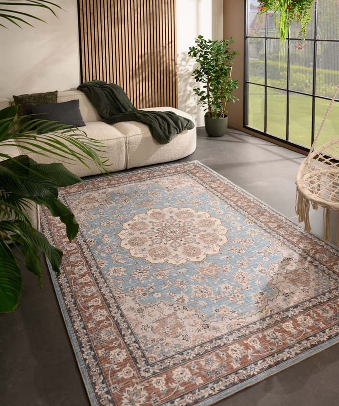 Vintage buitenkleed - Valenca Nova lichtblauw/beige 80x150