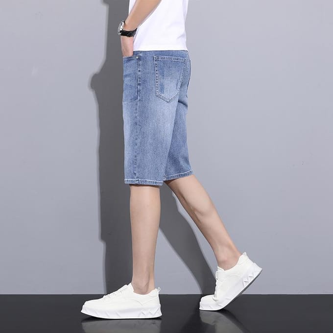 Nieuwe high-waist stretch mid-trousers heren denim vijfpunts broek casual 5-punts shorts 38