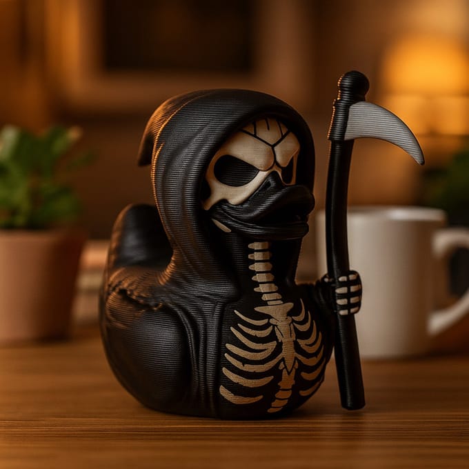TheDuckSpecialist – Kleine Doodshoofd Eend – 3D-geprint Gotisch Halloween Beeldje – Striking Display Decor