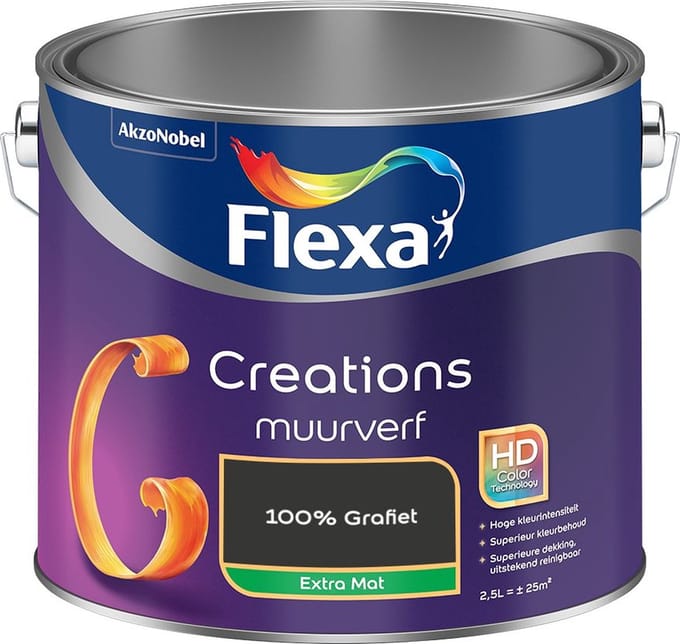 Flexa - Creations Muurverf Extra Mat - 100% Grafiet - Mengverf - 2,5 L