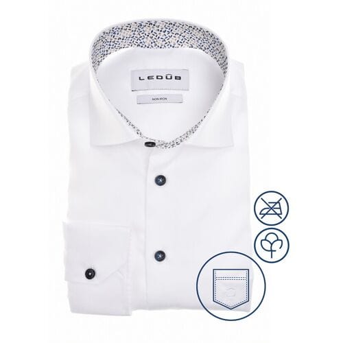 Ledûb Overhemd Uni Color Pure Cotton Non-Iron Wit-Bruin / male