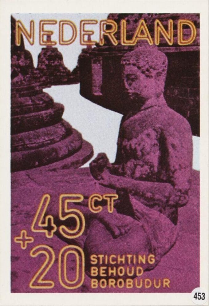 Briefkaart met afbeelding Fragment Borobudur postzegel