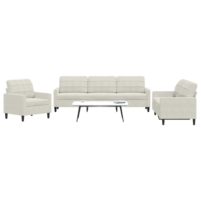 vidaXL - 3-delige - Loungeset - met - kussens - fluweel - crèmekleurig