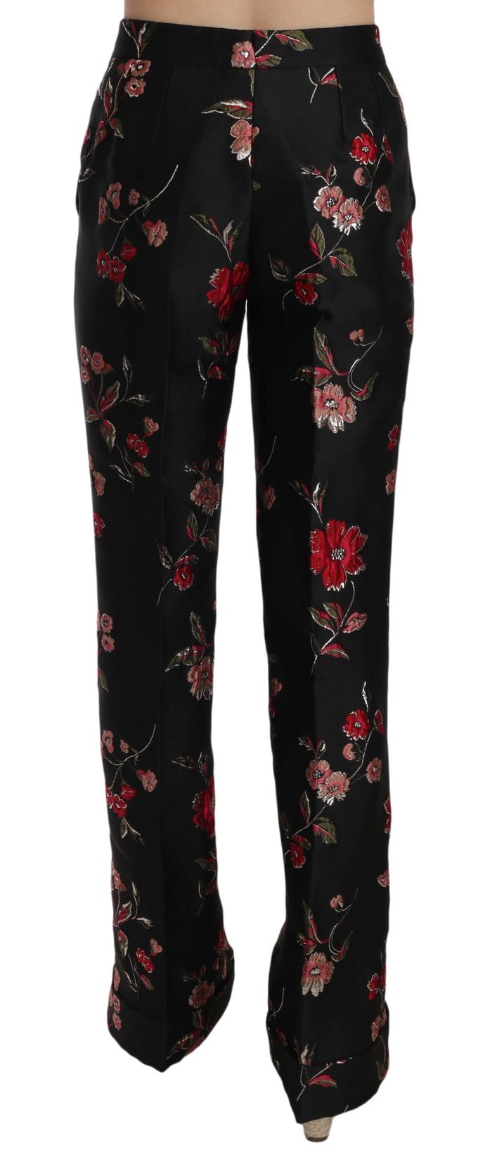 Dolce & Gabbana Bloemenprint Zwarte Bootcut Broek