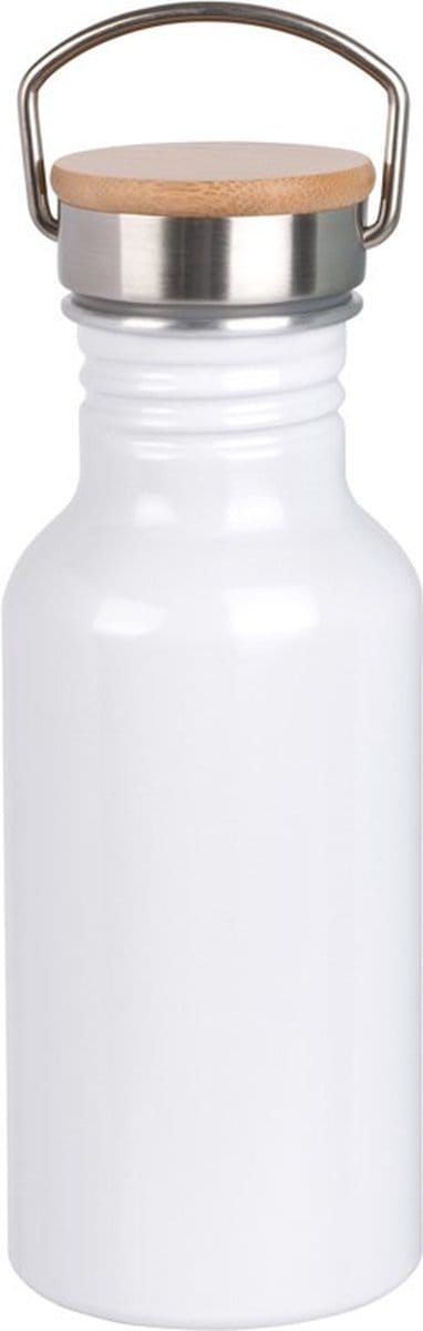 Waterfles - aluminium - wit - 550 ml - bamboe schroefdop - BPA-vrij