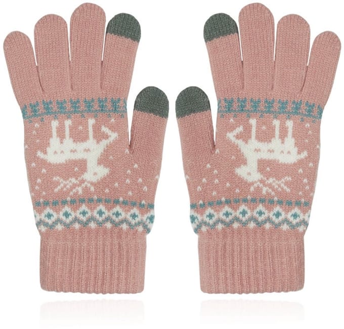 LGT JWLS Winterse Dameshandschoenen - Roze Wit met Rendier