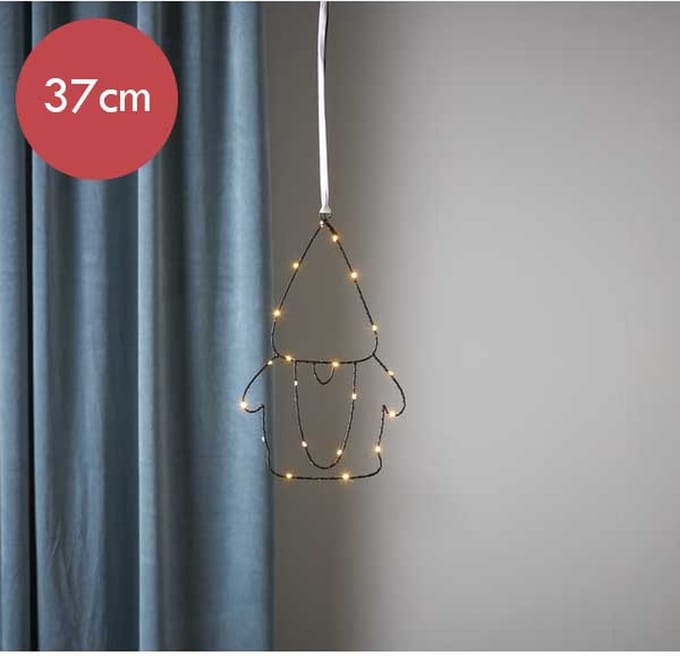 Zwarte kerstkabouter met 20 LED lampjes - 37 cm