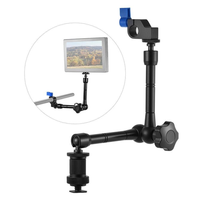 Bras de friction articulé avec support de serrage à tige de 15 mm pour flash d'appareil photo black