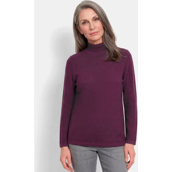 Fijn gebreide tricot pullover met opstaande kraag - bessen - Gr. 20 van Goldner Fashion