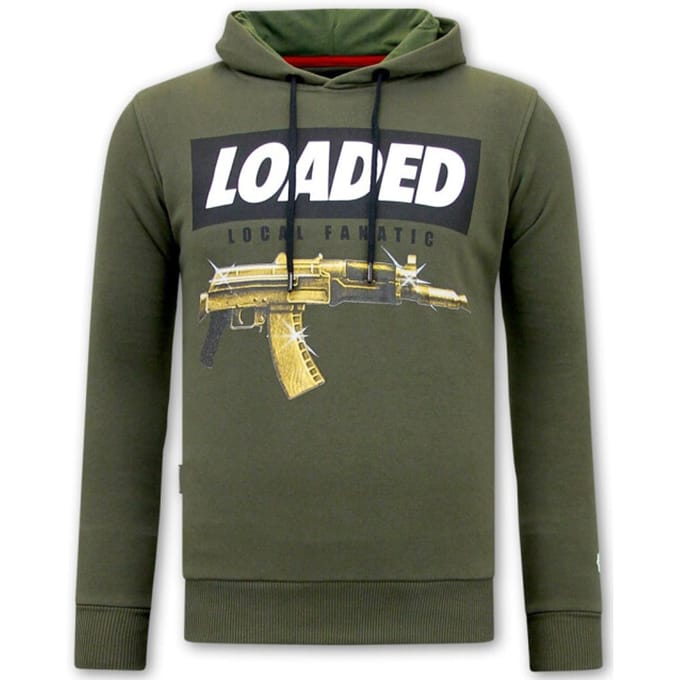 Hoodie Heren Print - Loaded Gun - Groen