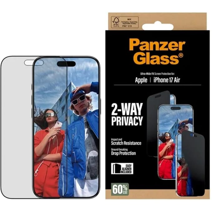 PanzerGlass Screenprotector geschikt voor Apple iPhone Air Glazen | PanzerGlass Ultra-Wide Fit Privacy Screenprotector Privacy - Case Friendly - Zwart