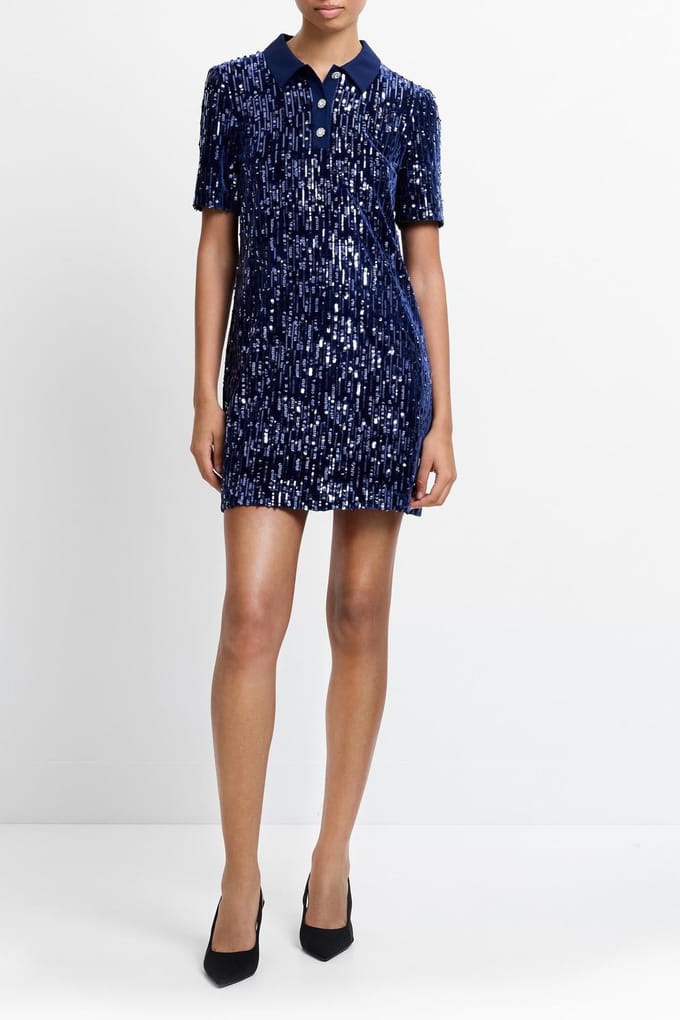French Connection Trinny Velvet Sequin Celestial Blue Celestial Blue Maat: S | Maxi Jurken Outlet | Dames | Blauw