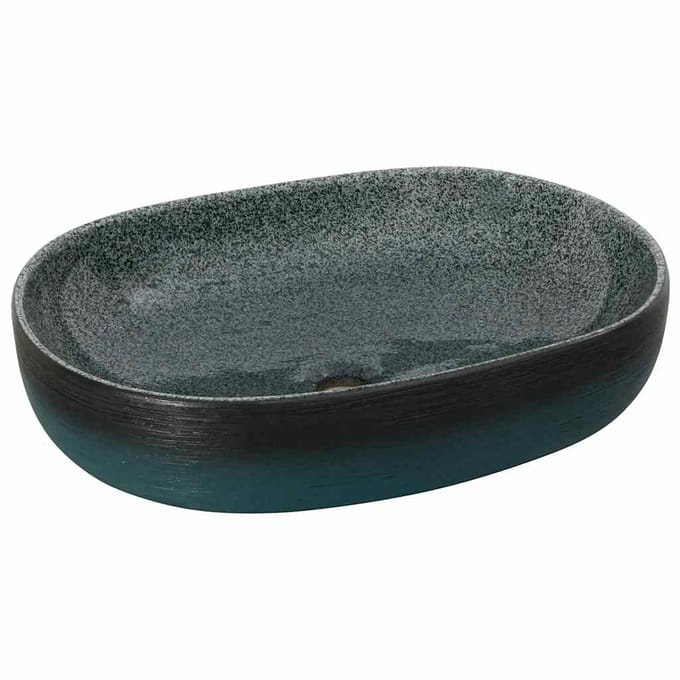 vidaXL - Opzetwasbak - ovaal - 59x40x14 - cm - keramiek - turquoise